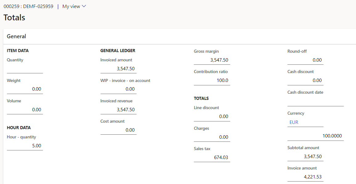 DynaRent screenshot showing project invoice totals