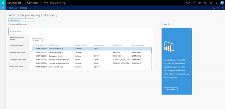 DynaRent Dynamics 365 analytical workspaces for service