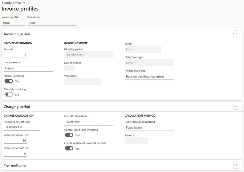 Hourly invoicing profile in DynaRent for D365 FO