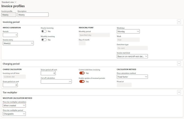 Weekly invoicing profile in DynaRent for D365 FO
