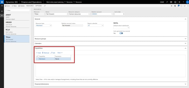 Resource with capability in Dynamics 365